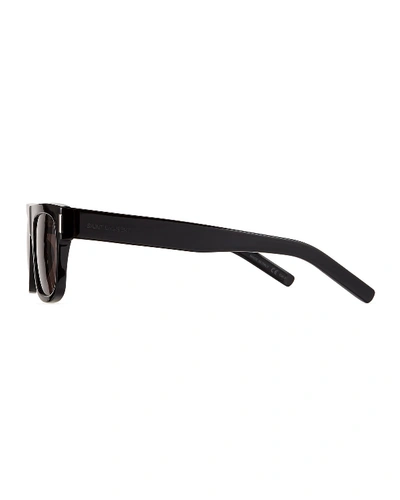 Shop Saint Laurent Men's Sl 293 Rectangle Acetate Sunglasses In Black