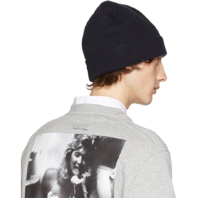 Shop Raf Simons Navy Wool And Cashmere Heroes Beanie In 00044 Dknvy