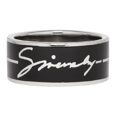 Shop Givenchy Silver And Black Signature Logo Ring In Black/silve