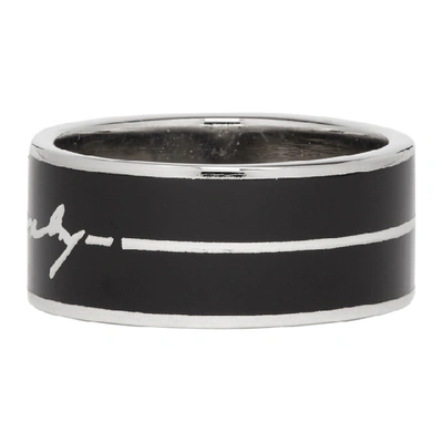 Shop Givenchy Silver And Black Signature Logo Ring In Black/silve