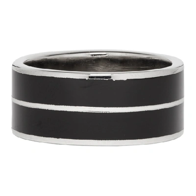 Shop Givenchy Silver And Black Signature Logo Ring In Black/silve