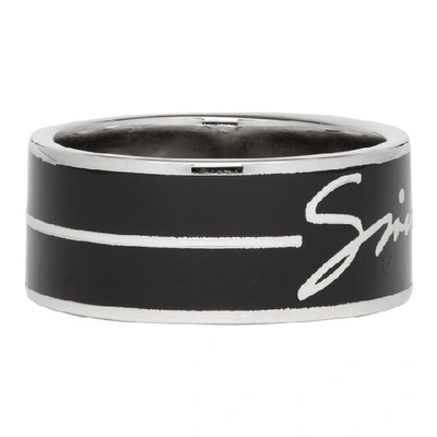 Shop Givenchy Silver And Black Signature Logo Ring In Black/silve