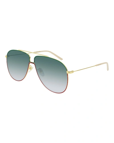 Shop Gucci Men's Gradient Aviator Sunglasses In Gold