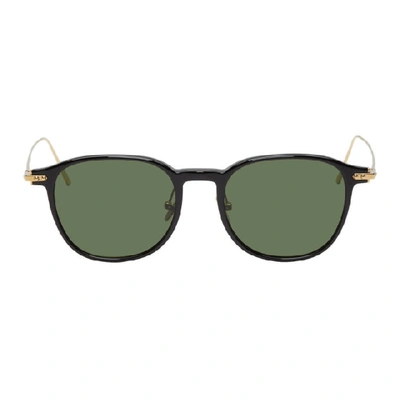 Shop Linda Farrow Luxe Black And Gold 16 C9 Sunglasses In Blkltgldgrn