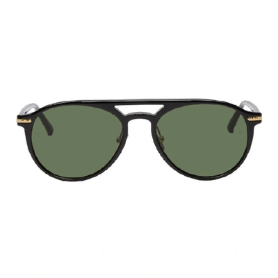 Shop Linda Farrow Luxe Black 23 C5 Sunglasses In Blkltgldgrn