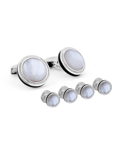 Shop Tateossian Mother-of-pearl Sterling Silver Cuff Links Stud Set In Black