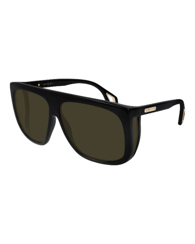 Shop Gucci Men's Nylon Shield Sunglasses In Black