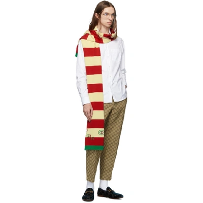 Shop Gucci Off-white And Red Interlocking G Cotton Scarf In 9274 Ivred