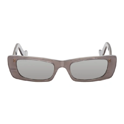 Shop Gucci Grey Rectangular Mirror Sunglasses In Grey-silver