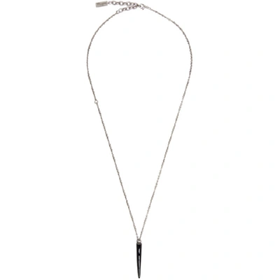 Shop Saint Laurent Silver And Black Spiked Charm Necklace In 8110 Silblk