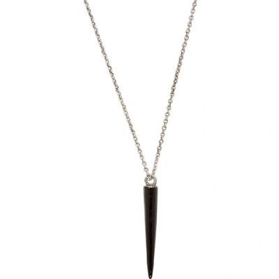 Shop Saint Laurent Silver And Black Spiked Charm Necklace In 8110 Silblk
