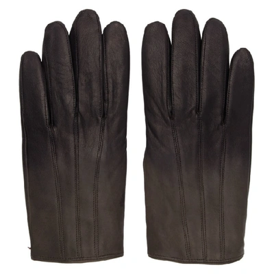 Shop Hugo Grey Leather Gloves In 28 Drkgrey