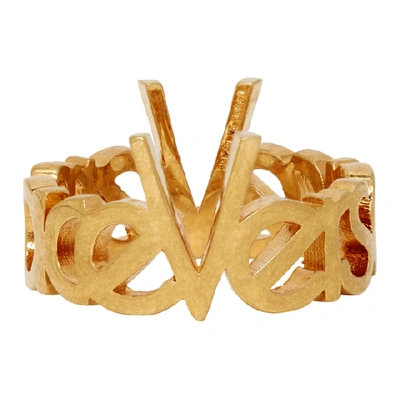 Shop Versace Gold Vintage Logo Ring In Kot Gold