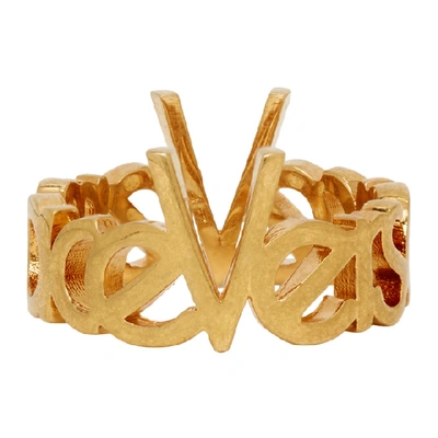Shop Versace Gold Vintage Logo Ring In Kot Gold