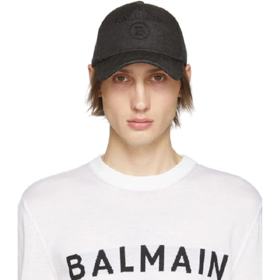 Shop Balmain Black Denim Logo Cap In 0pa Noir