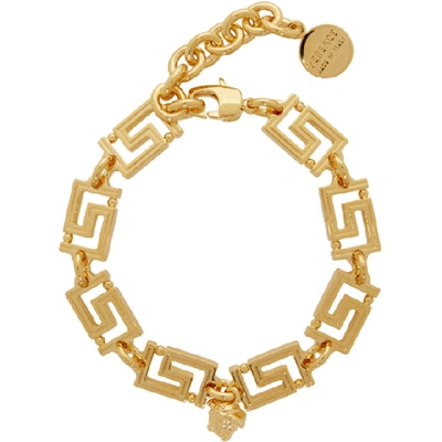 Shop Versace Gold Greek Key Chain Bracelet In D00h Orcal