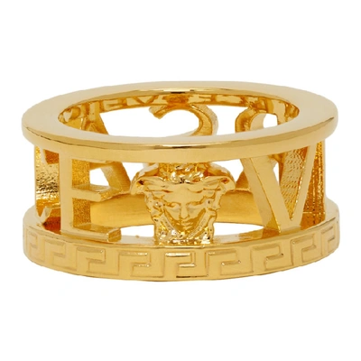 Shop Versace Gold Cut-out Logo Ring In D00h Gold