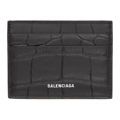 Shop Balenciaga Black Croc Ville Card Holder In 1090 Blk/lw