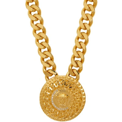 Shop Versace Gold Crystal Medusa Necklace In Dco0h Gold