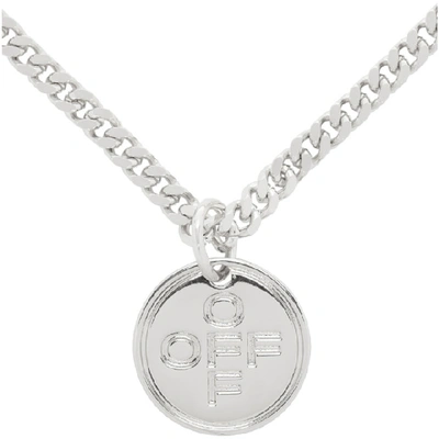 Shop Off-white Silver Logo Cross Necklace In 9100 Silver