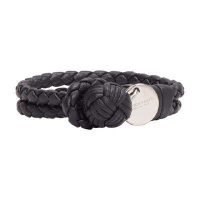 Shop Bottega Veneta Navy Intrecciato Knot Bracelet In 4014tourmal