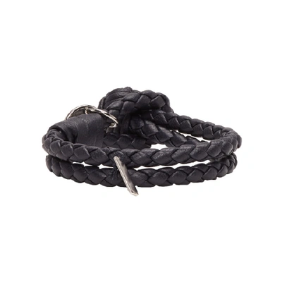 Shop Bottega Veneta Navy Intrecciato Knot Bracelet In 4014tourmal