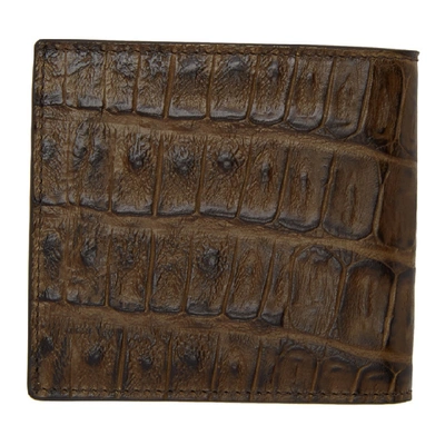 Shop Alexander Mcqueen Brown Croc Skull Wallet In 3005 Umber