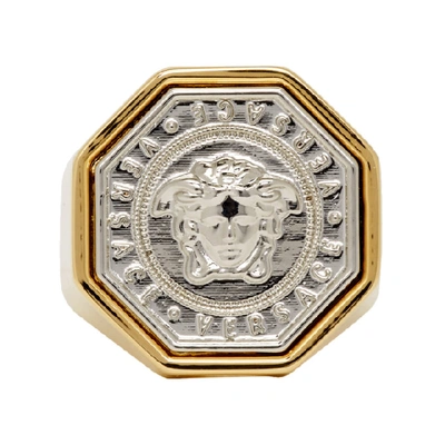 Shop Versace Gold & Silver Medusa Ring