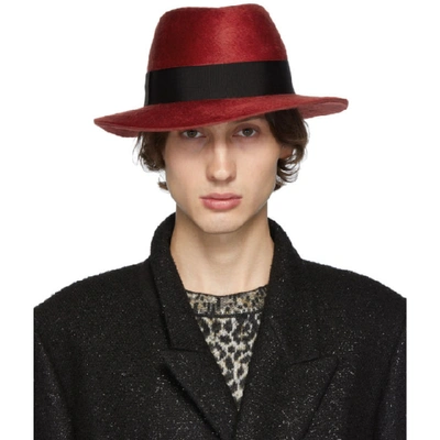 Shop Saint Laurent Red Felt Fedora In 6460 Redblk