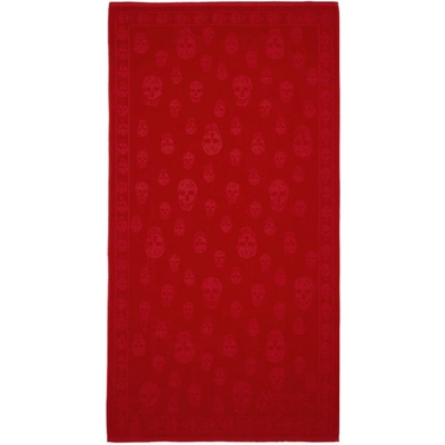 Shop Alexander Mcqueen Red Skulls Towel