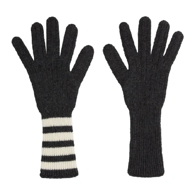 Shop Thom Browne Grey Four Bar Stripe Gloves In 025 Dk Gry