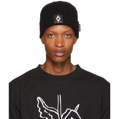 Shop Marcelo Burlon County Of Milan Black Logo Beanie In 1001 Blkwht