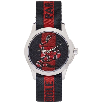 Shop Gucci Navy & Red 'l'aveugle Par Amour' Snake Watch