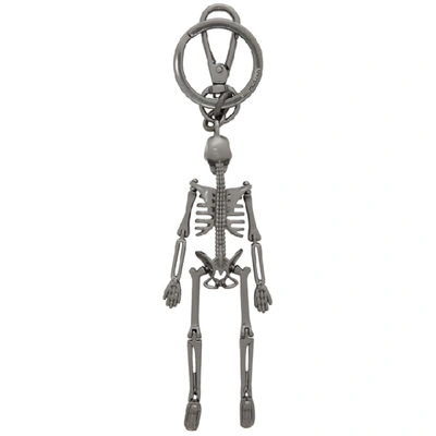 Shop Alexander Mcqueen Gunmetal Skeleton Keychain