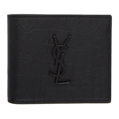 Shop Saint Laurent Black Croc Monogramme East/west Wallet