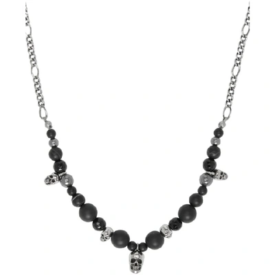 Shop Alexander Mcqueen Silver & Black Skull Bead Necklace