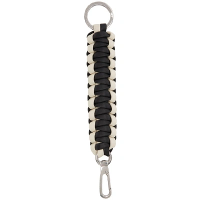 Shop Bottega Veneta Black And White Knotted Rope Keychain In 9675-blk/wh