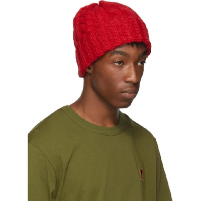Shop Ami Alexandre Mattiussi Red Wool Knit Beanie In 600 Rouge