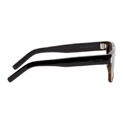 Shop Saint Laurent Tortoiseshell & Black Rectangular Sunglasses