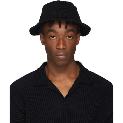 Shop Issey Miyake Homme Plisse  Black Pleats Bucket Hat In 15.black