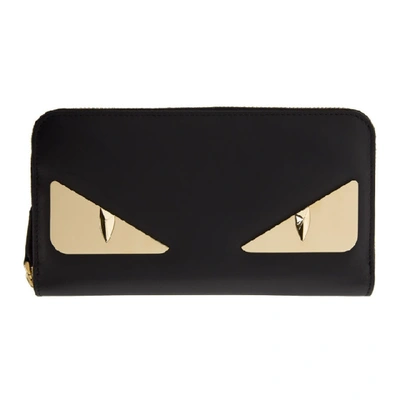 Shop Fendi Black & Gold Bag Bugs Continental Wallet