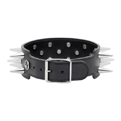 Shop Gucci Black Leather Studded Choker In 8127 Black