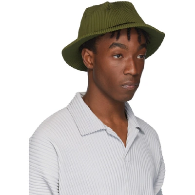 Shop Issey Miyake Homme Plisse  Khaki Pleats Bucket Hat In 65.khaki
