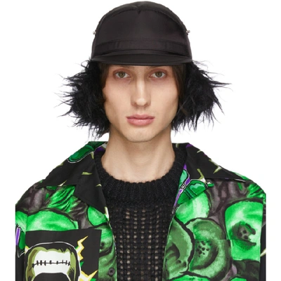 Shop Prada Black Fur Flap Iris Cap