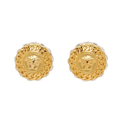 Shop Versace Gold Crystal Medusa Earrings In Dco0h Gold