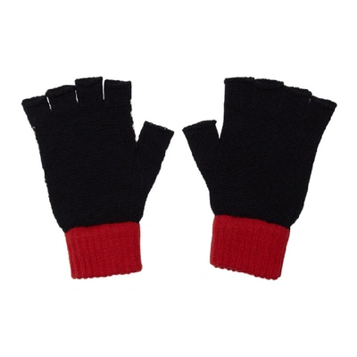 Shop Gucci Navy And Red Striped Gg Gloves In 4174 Navy