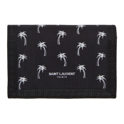 Shop Saint Laurent Black Palm Trifold Wallet In 1070 Nerobi