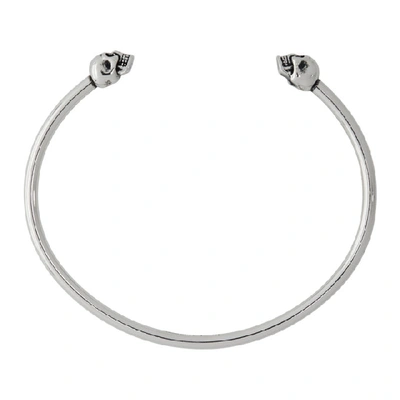 Shop Alexander Mcqueen Silver Thin Twin Skull Bracelet In 0446 Silver