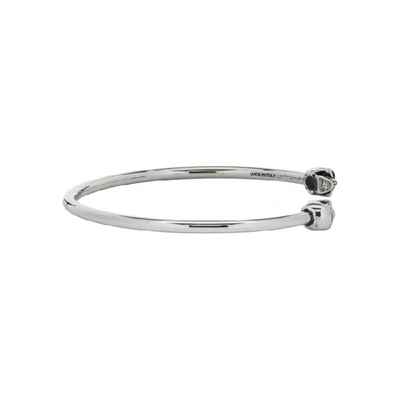 Shop Alexander Mcqueen Silver Thin Twin Skull Bracelet In 0446 Silver