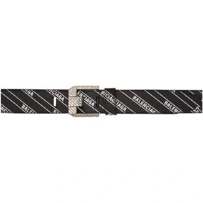 Shop Balenciaga Black Stripe Logo Engraved Buckle Belt In 1090 Blkwht